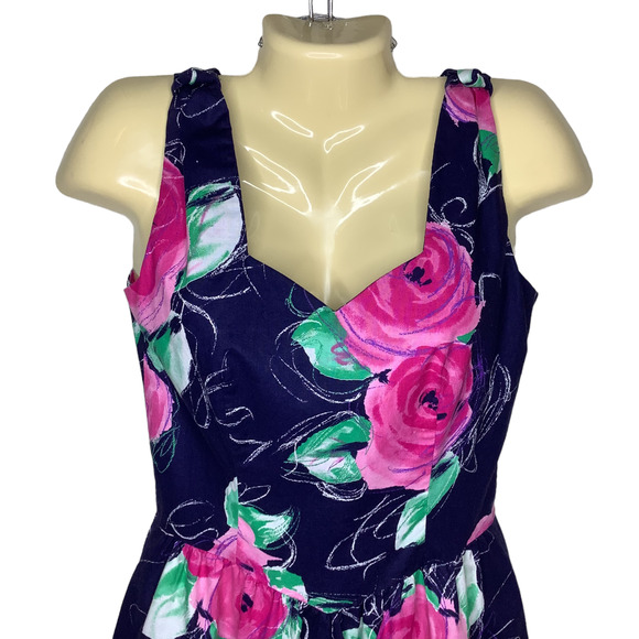 Vintage Lanz Originals Tea Dress S Cottagecore Floral Sleeveless Midi A Line 80s - Picture 4 of 10